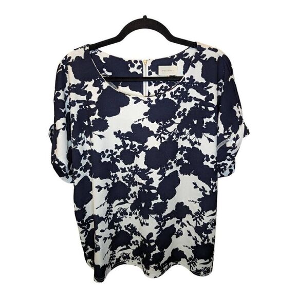 Melloday Black and White Cowl Neck Top with 6” Zipper in Back Short Sleeve Blous - Picture 1 of 6